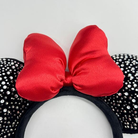 Disney Minnie Mouse Sparkly Rhinestone Ears Headband With Red Plush Bow main image 3